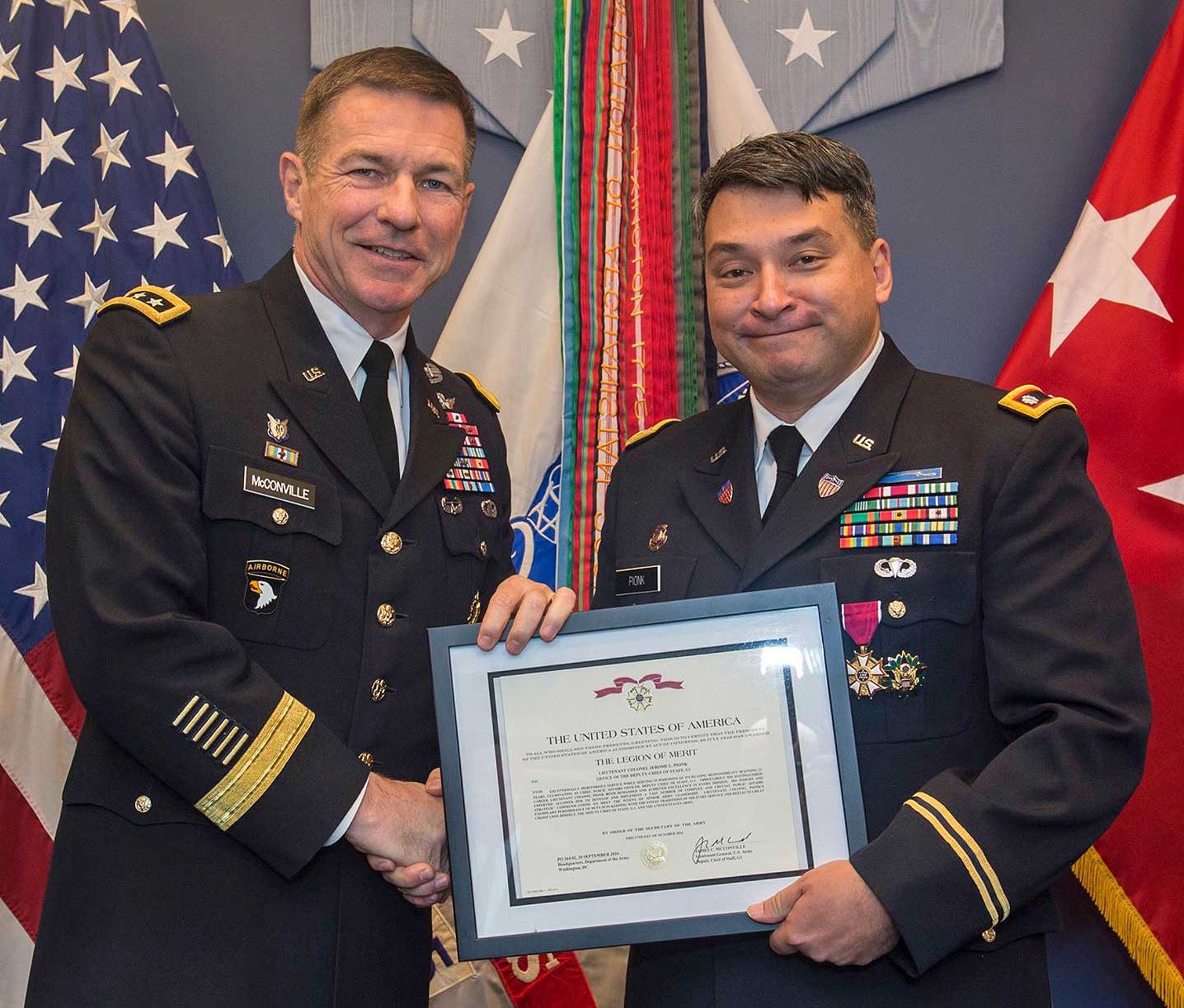 two decorated Army officers at award presentation