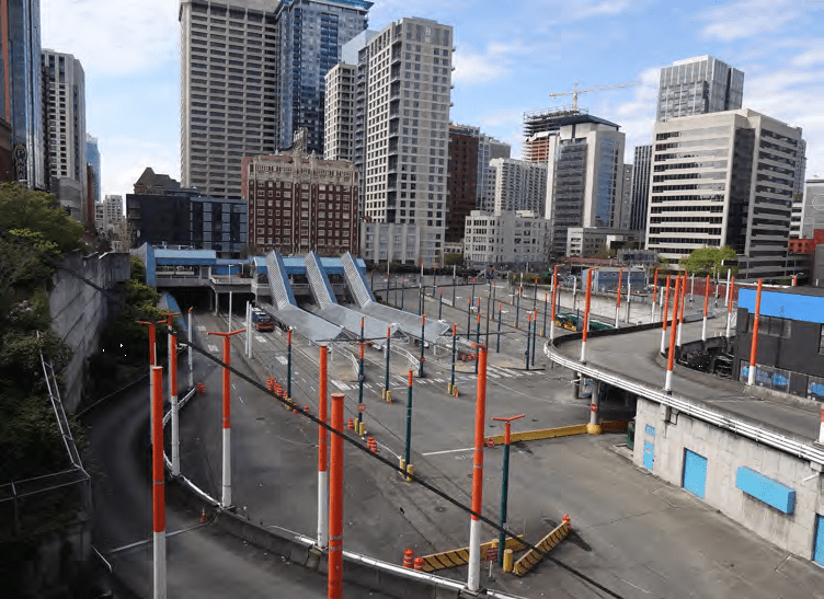 wide shot of bus station
