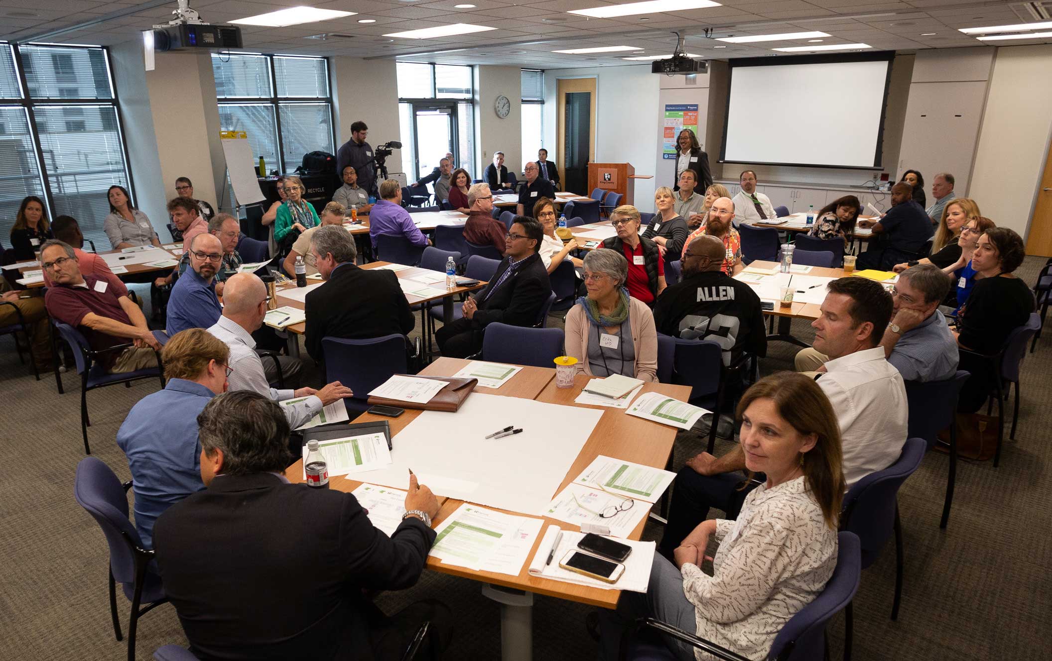 fisheye lens view of meeting