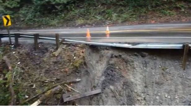 Triggered by heavy rain and saturated soil, the ground under NE Ames Lake Road gave way, forcing its closure. Crews were able to remove enough debris from a nearby creek to put it back on course, which allowed them to make emergency repairs and reopen the road.