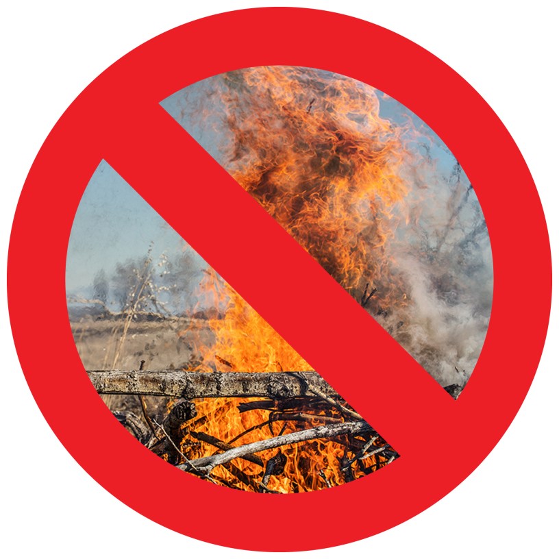 Images shows a circle and slash over a yard fire indicating they are not allowed