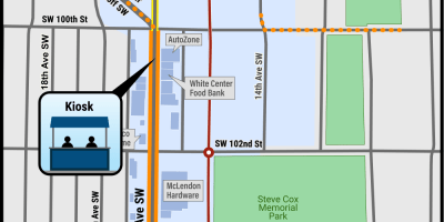 A map depicting several improvements along 16th Avenue SW in White Center