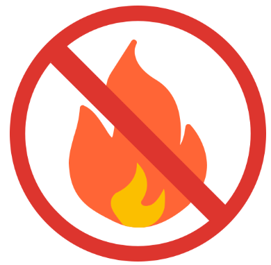 An illustration of an orange fire and circle and line going through it that symbolizes "No."